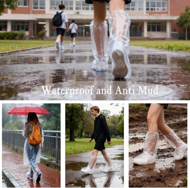 VRSHMB Long Rain Boot Covers for Adults, 10 Pair Extended Length Plastic Shoe Covers for Rain for Use in Water Parks, Rain and Snow (clear, adult(long)) - Image 5